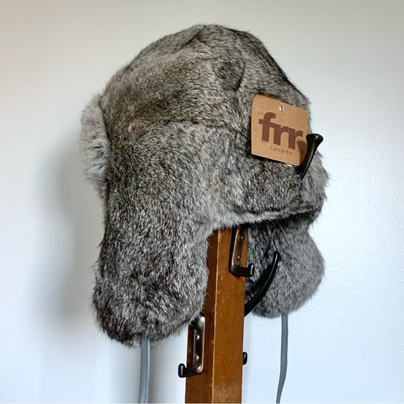 Gray Rabbit Fur Trapper Hat - Picture 13 of 15